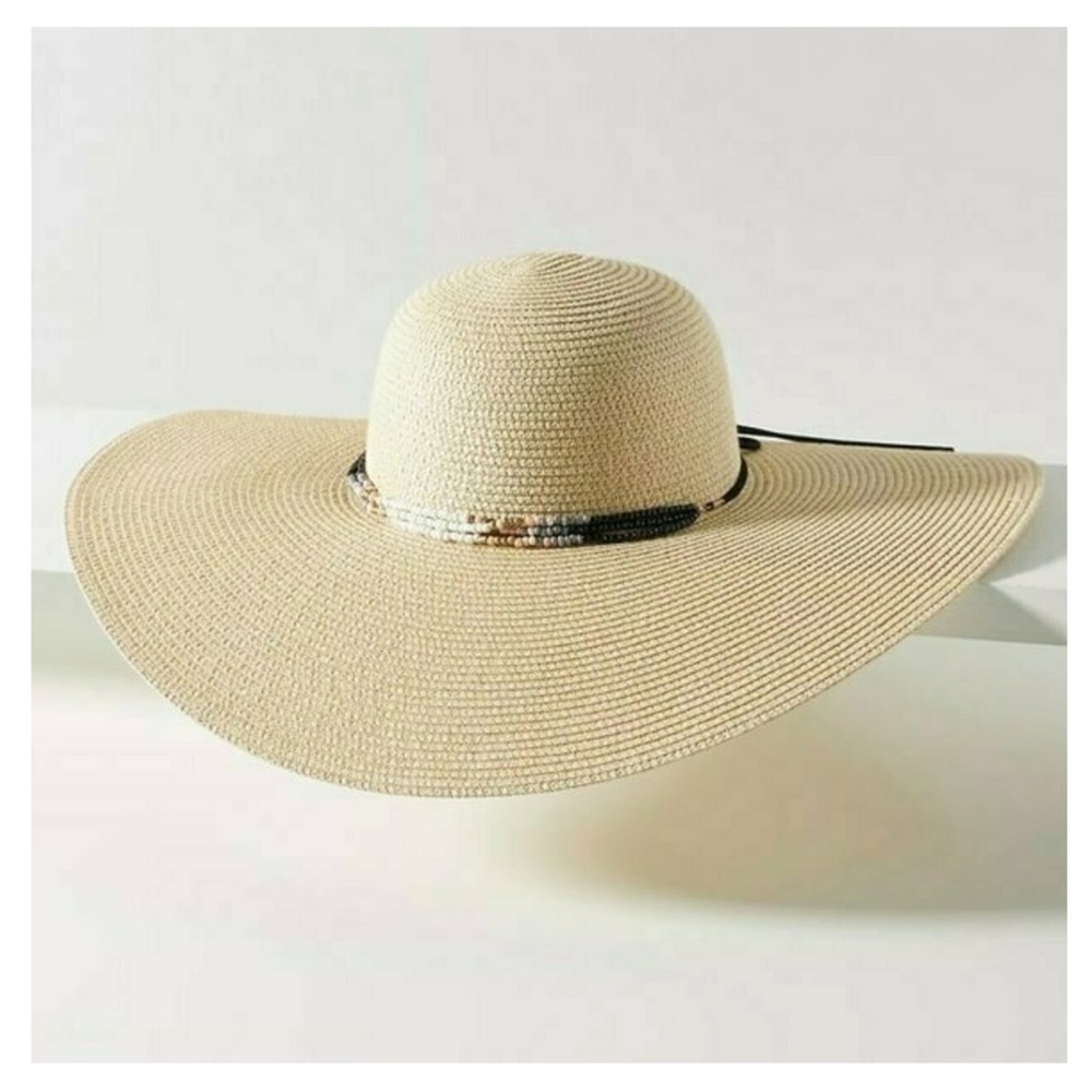 Anthropologie Bead-Trimmed oversized Paper Sun Hat